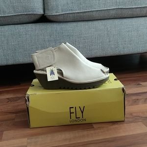 Fly London peep-toe leather wedge sandals